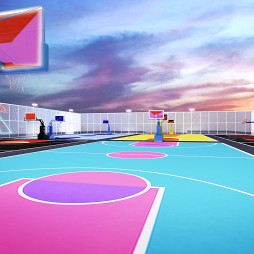 色彩缤纷的街区篮球场---激烈运动与安静空间_3442954