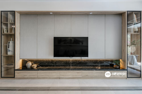灰色中式现代客厅电视背景墙装修效果图浪漫105平中式三居客厅美图
