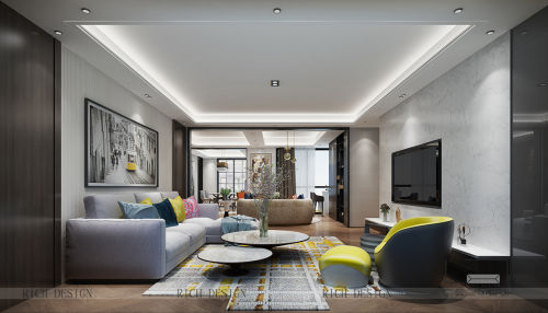 客厅装修效果图精美32平现代小户型客厅设计效151-200m²一居现代简约家装装修案例效果图