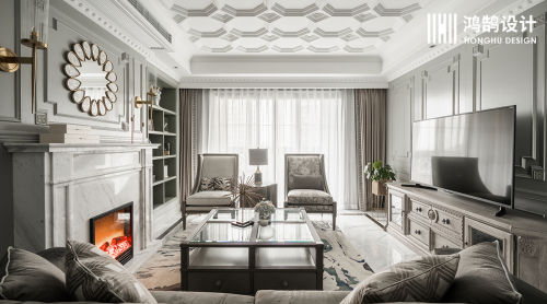 客厅窗帘装修效果图温馨104平法式四居客厅装修图