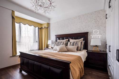 卧室窗帘装修效果图浪漫119平美式三居卧室实拍图