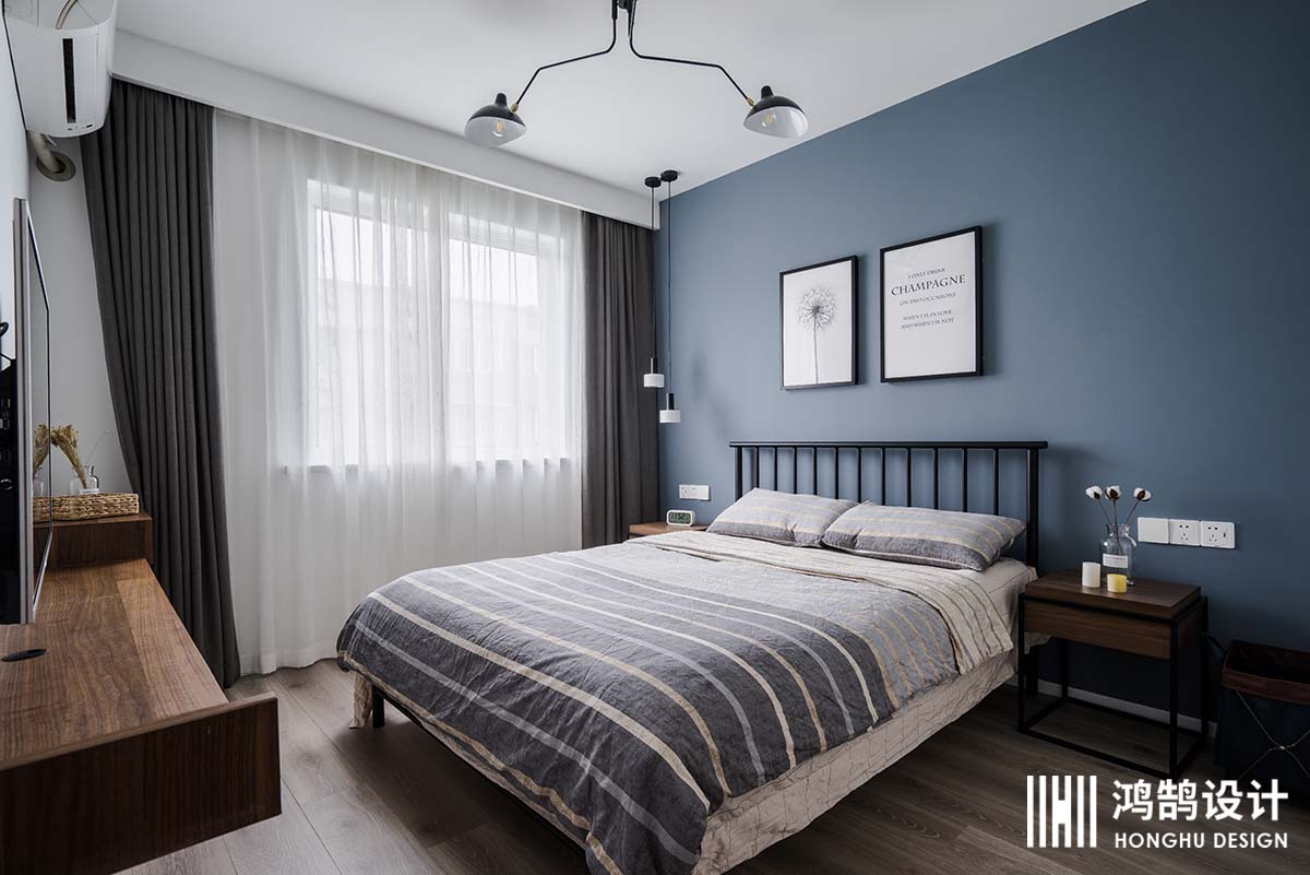 卧室床1装修效果图2018鸿鹄最受欢迎作品，半包北欧极简卧室设计图片赏析