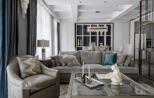 客厅沙发装修效果图华丽492平美式别墅客厅实景图