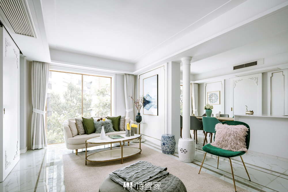客厅窗帘装修效果图现代风打通两套三居室客厅设计图现代简约客厅设计图片赏析