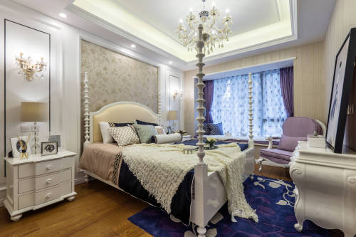 悠雅83平新古典三居卧室装修设计图卧室窗帘美式经典卧室设计图片赏析
