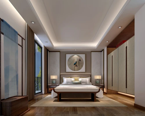 明亮300平中式别墅卧室案例图装修图大全