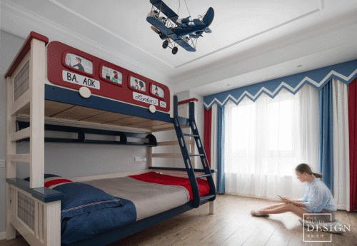 卧室窗帘装修效果图温馨的美式风格儿童房设计图