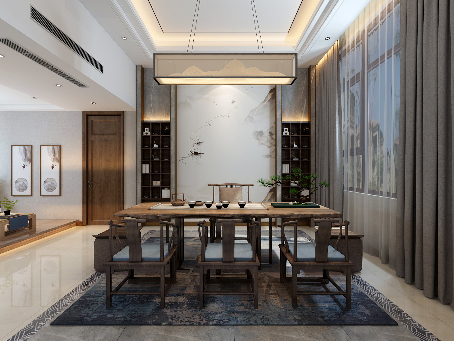 厨房装修效果图餐厅桌椅效果图新中式餐厅设计图片赏析