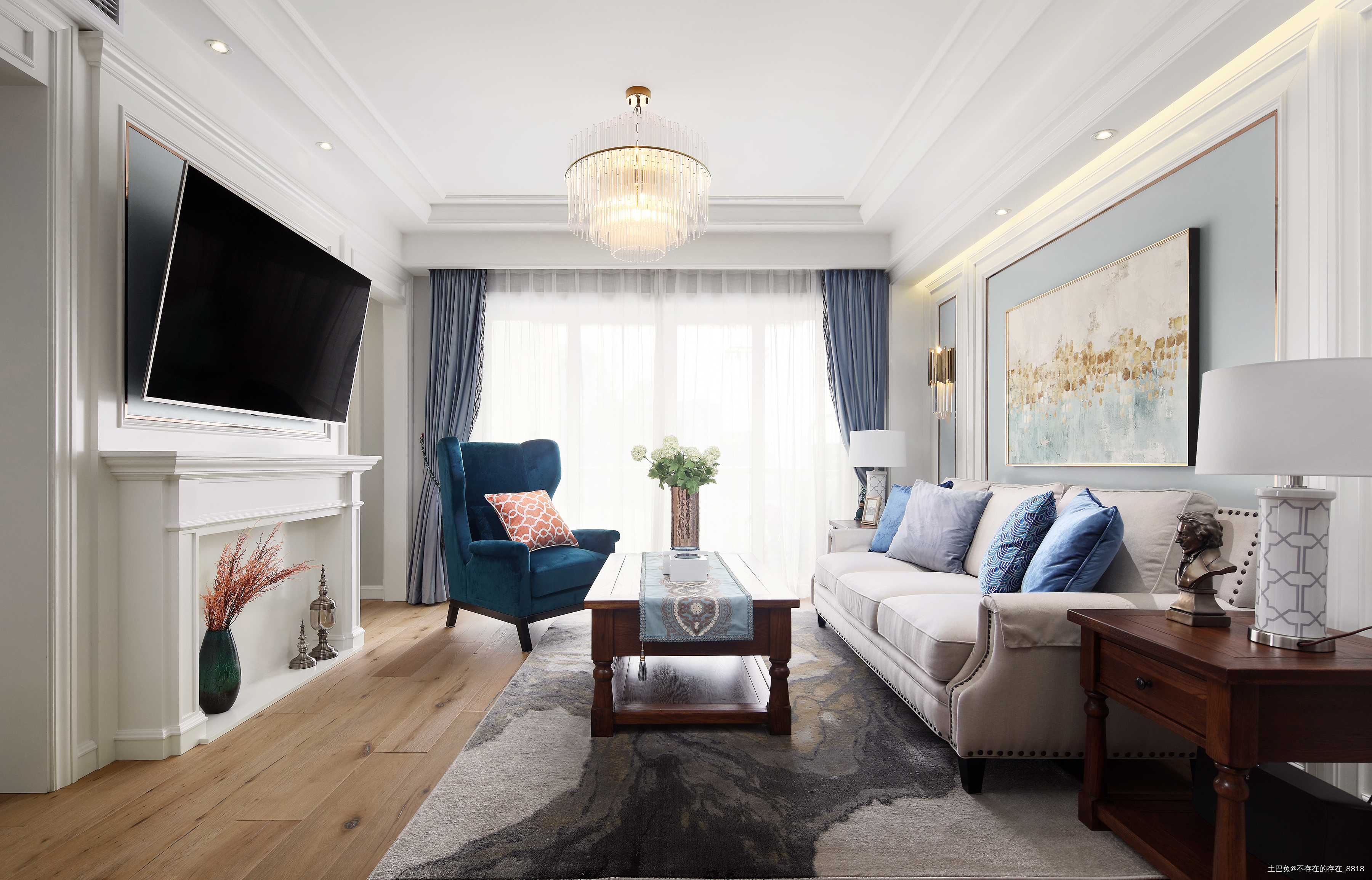 华丽83平美式三居客厅装饰图美式客厅设计图片赏析