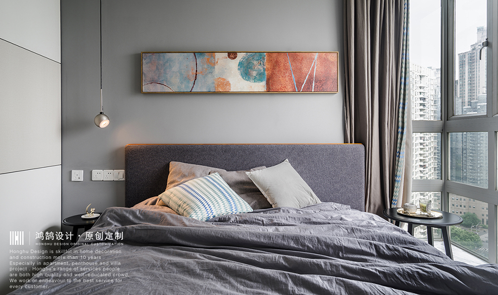 卧室床2装修效果图优雅105平北欧三居卧室实景图北欧风卧室设计图片赏析