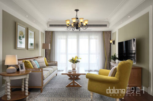 客厅窗帘装修效果图轻奢130平美式四居客厅装修美