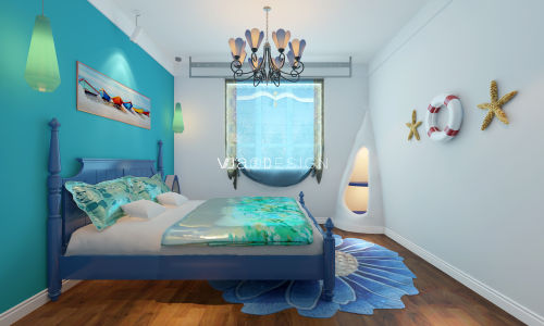 地中海70㎡二居卧室2023装修装饰效果图