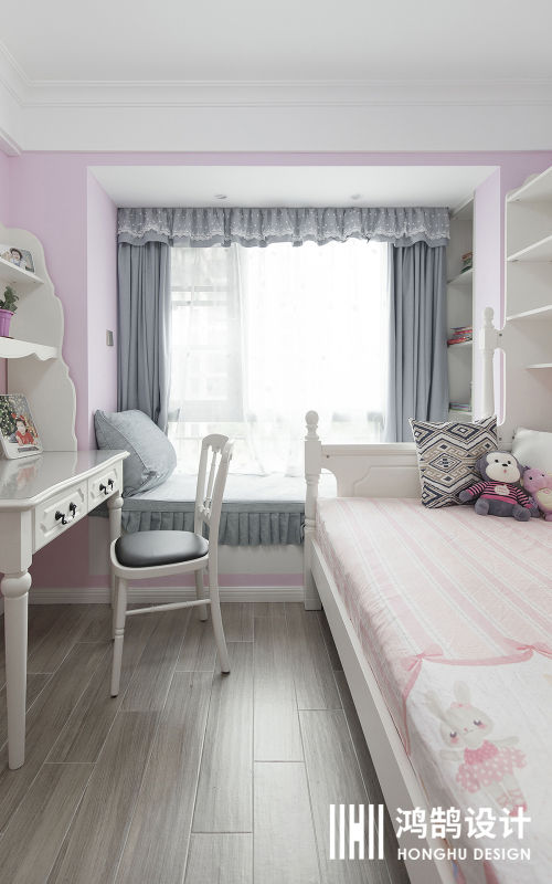 卧室窗帘装修效果图温馨110平美式三居儿童房效果