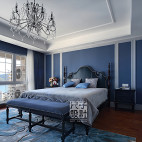 欧式【尺子室内设计】蓝色郡城|道不尽的优雅与品质卧室设计