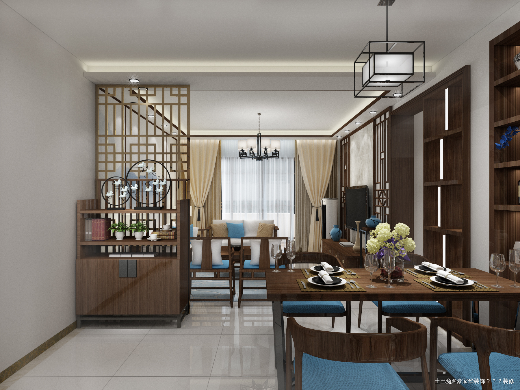 典雅88平中式二居餐厅设计效果图新中式餐厅设计图片赏析