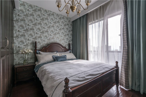卧室窗帘装修效果图温馨214平中式别墅卧室装修美