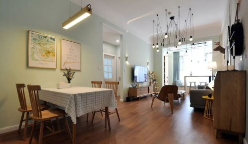 厨房木地板装修效果图优雅127平北欧三居餐厅装饰美