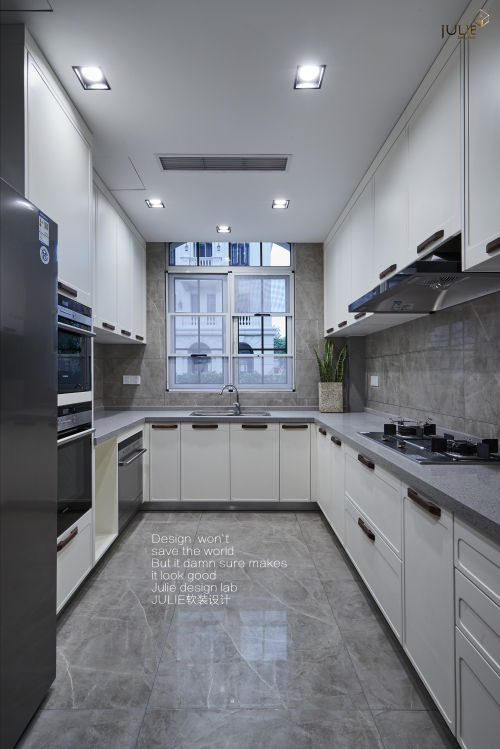 灰色餐厅橱柜装修效果图简洁814平现代别墅厨房效果图