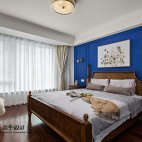 美式风格蓝色调背景卧室设计图