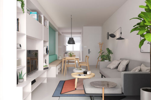 客厅沙发装修效果图温馨60平北欧小户型客厅设计效60m²以下北欧风家装装修案例效果图