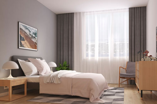 卧室窗帘装修效果图轻奢22平北欧小户型卧室装潢图
