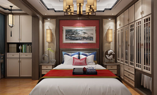 装修效果图平中式小户型卧室实拍图101-120m²一居中式现代家装装修案例效果图