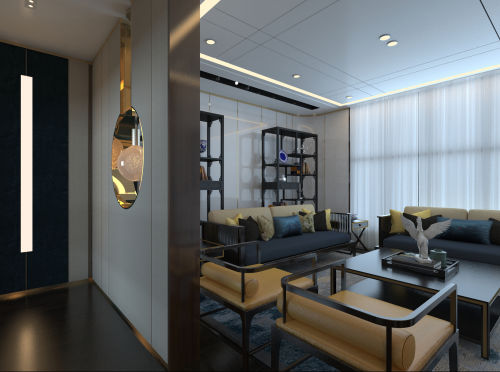 61-80m²一居新中式装修图片客厅装修效果图温馨23平中式小户型客厅装修图