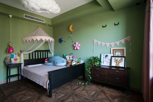 卧室窗帘2装修效果图明亮44平法式复式儿童房装修美