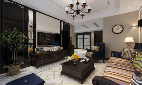 装修效果图优美230平美式复式客厅效果图200m²以上复式美式家装装修案例效果图