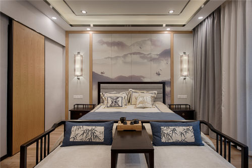卧室窗帘装修效果图精美55平中式复式卧室设计美图