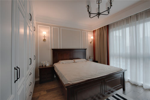 卧室窗帘2装修效果图大气98平美式三居卧室装修图片