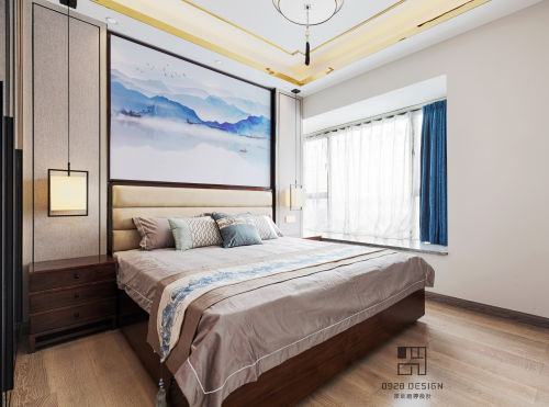 卧室窗帘装修效果图舒适的中式四居室卧室设计
