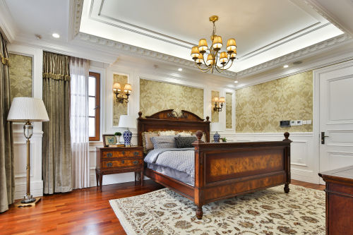 客厅窗帘装修效果图好看的美式风格别墅卧室设计
