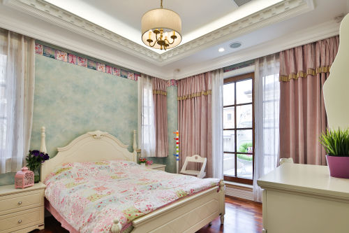 卧室窗帘装修效果图好看的美式风格别墅儿童房设计