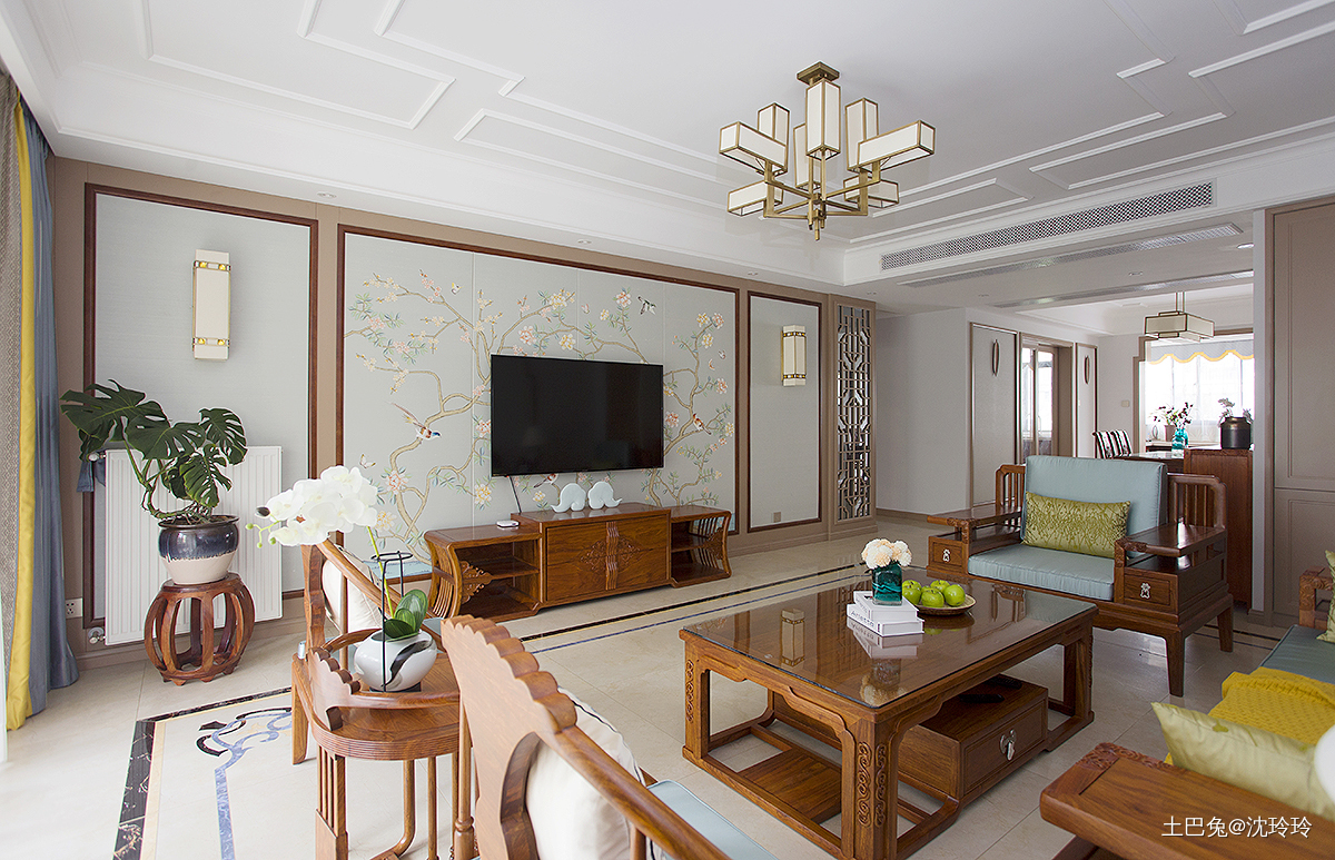典雅94平中式四居客厅装饰图片新中式客厅设计图片赏析