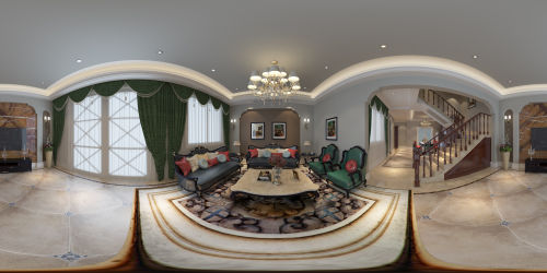 客厅装修效果图精美150平田园复式客厅设计案121-150m²复式美式家装装修案例效果图