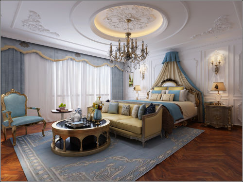 卧室装修效果图优雅600平法式复式卧室实景图501-1000m²复式欧式豪华家装装修案例效果图