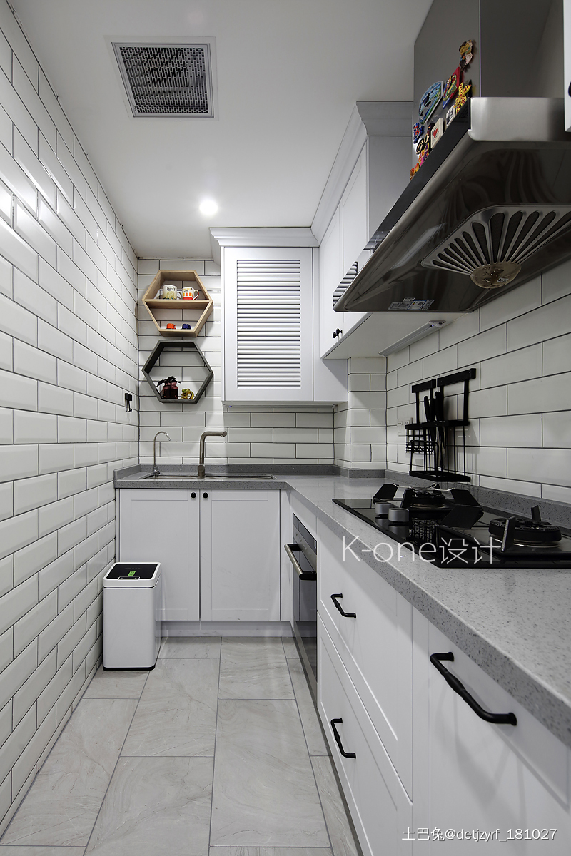 典雅89平美式二居厨房布置图美式厨房设计图片赏析
