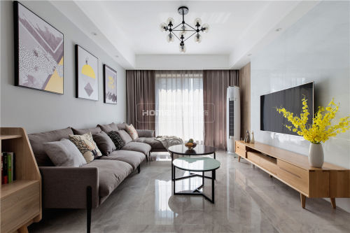 灰色客廳窗簾裝修效果圖優雅123平北歐三居客廳裝飾美