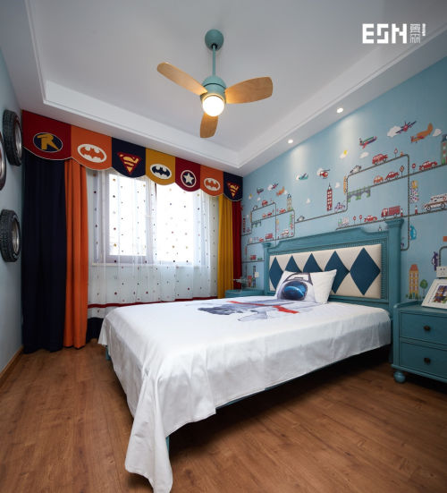 卧室窗帘装修效果图明亮83平简约三居儿童房装修图