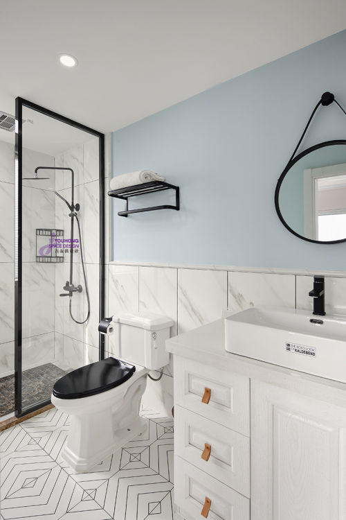 卫生间洗漱台装修效果图精致55平北欧复式卫生间设计美