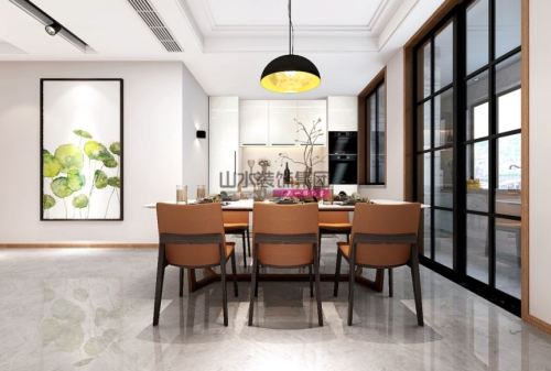 厨房装修效果图温馨77平中式复式餐厅效果图片1000m²以上复式中式现代家装装修案例效果图