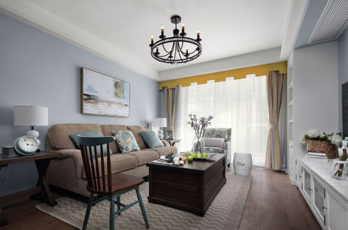客厅窗帘装修效果图精美101平美式三居客厅设计图