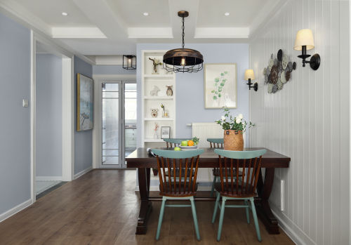 厨房木地板装修效果图简洁73平美式三居餐厅设计效果