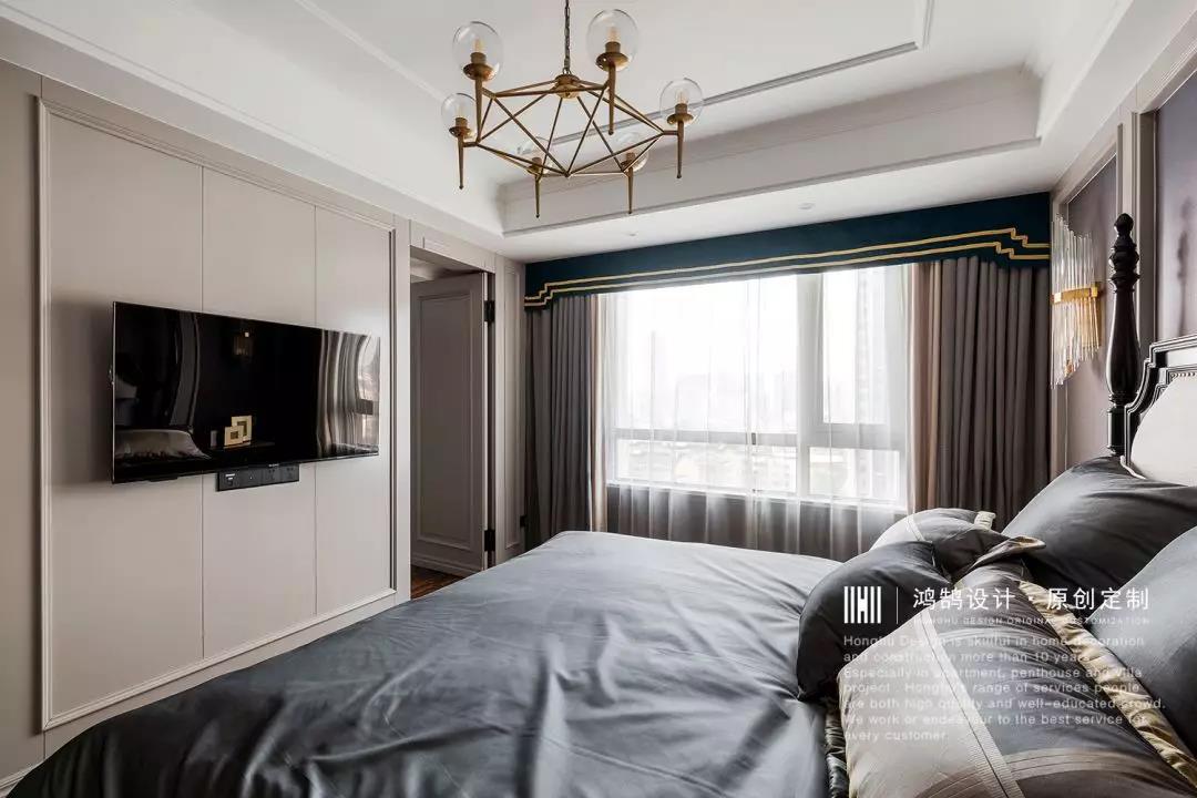卧室窗帘装修效果图大气100平美式三居卧室实景图美式卧室设计图片赏析