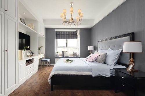 灰色卧室窗帘装修效果图精致144平混搭四居卧室装修图
