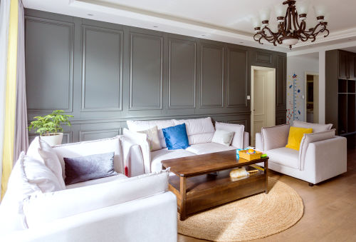 客厅沙发装修效果图华丽85平美式三居客厅实景图