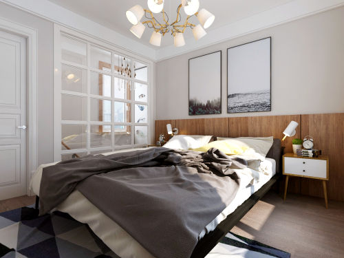 卧室装修效果图浪漫92平北欧复式卧室设计图81-100m²复式北欧风家装装修案例效果图