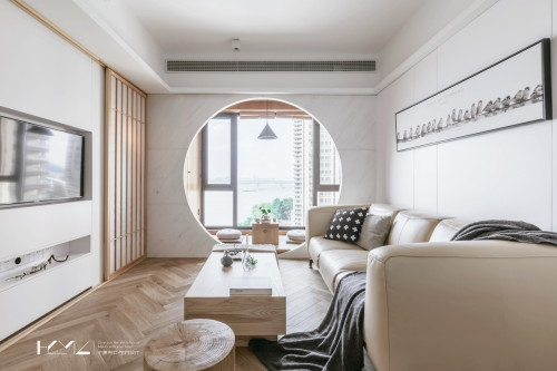 白色日式客厅窗帘1装修效果图华丽78平日式二居客厅实景图