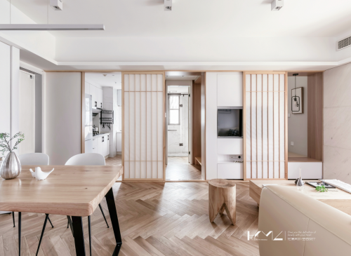 白色日式客厅木地板3装修效果图浪漫59平日式二居装修装饰图
